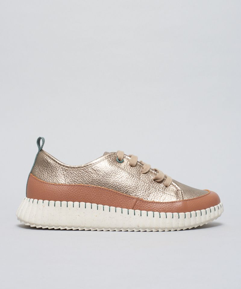 Tenis Couro Lara - Prata Velho/Caramelo 36 - prata velho/caramelo