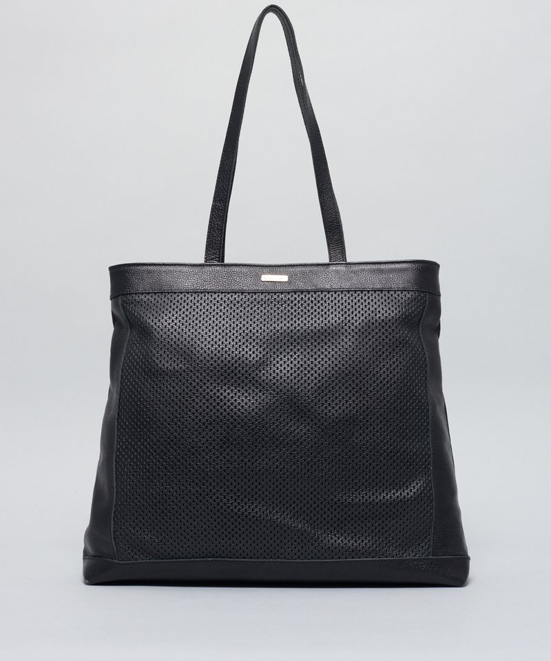 Bolsa g Couro Perfuros - Preto u - preto