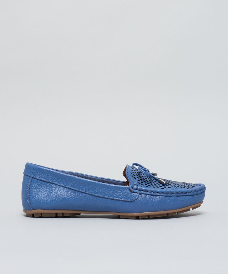 Mocassim Couro Perfuros Lacinho - Denim 34 - denim