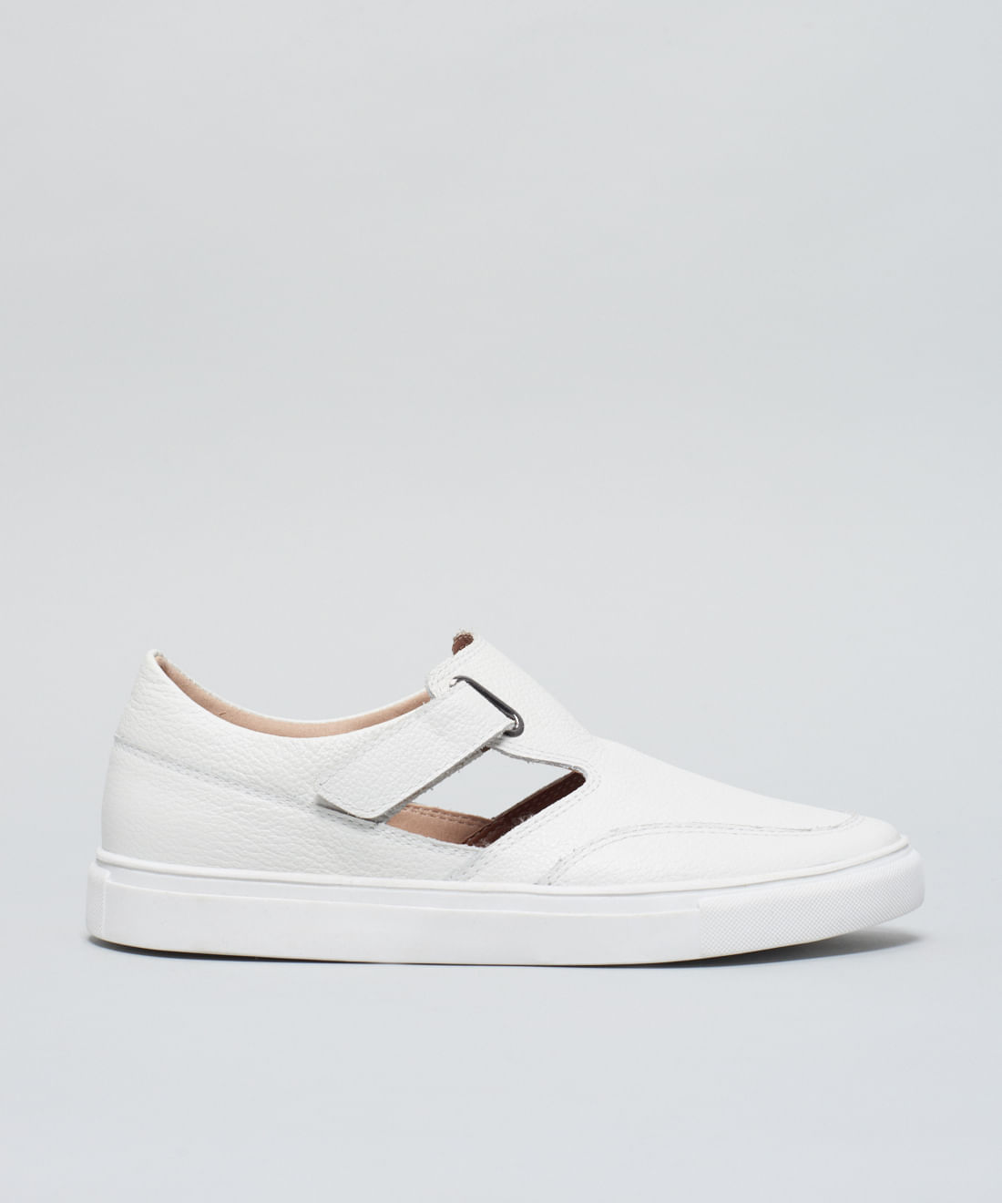Tenis Couro Velcro Ilhoses - Branco