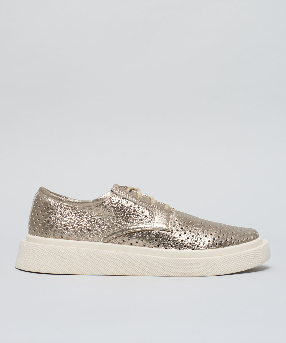 Tenis Bold Couro Perfuros - Prata Velho