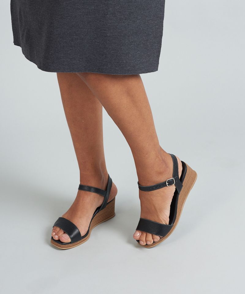 Plataforma Couro Tania - Preto 37 - preto