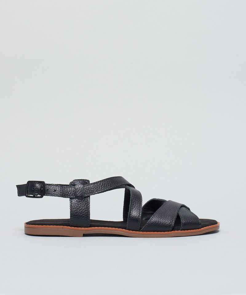 Rasteira Couro Duplo x - Preto 34 - preto