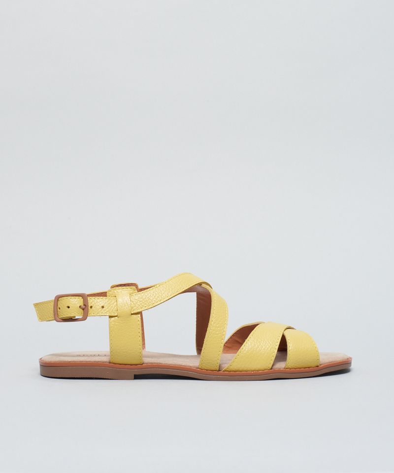 Rasteira Couro Duplo x - Amarelo Polen 39 - amarelo polen