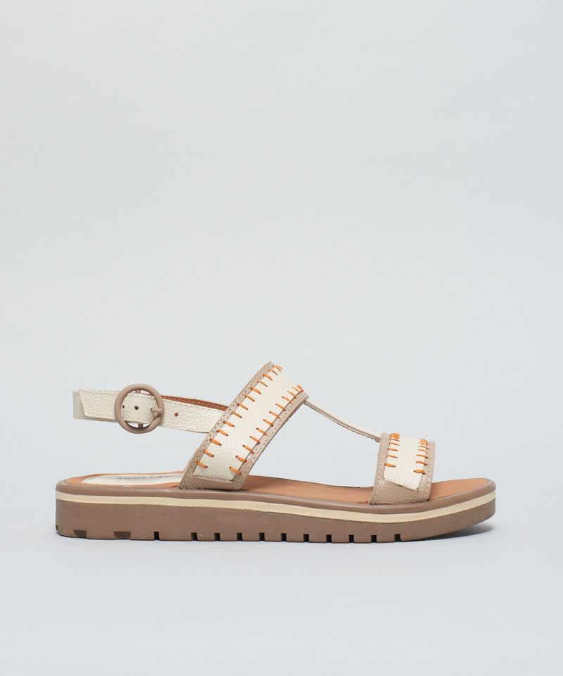 Rasteira Tratorada Couro Pesponto - Offwhite 34 - offwhite