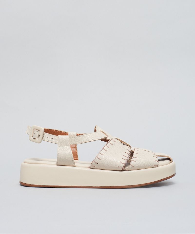 Flat Couro Pesponto - Offwhite 34 - offwhite