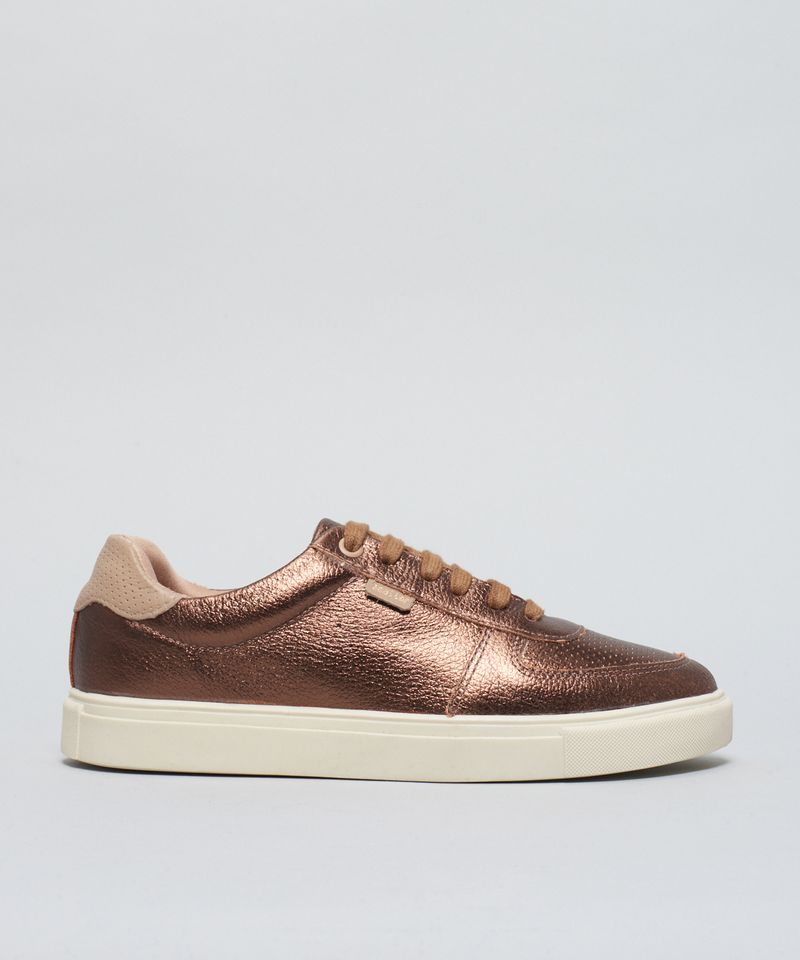 Tenis Couro Detalhe Color - Bronze 33 - bronze