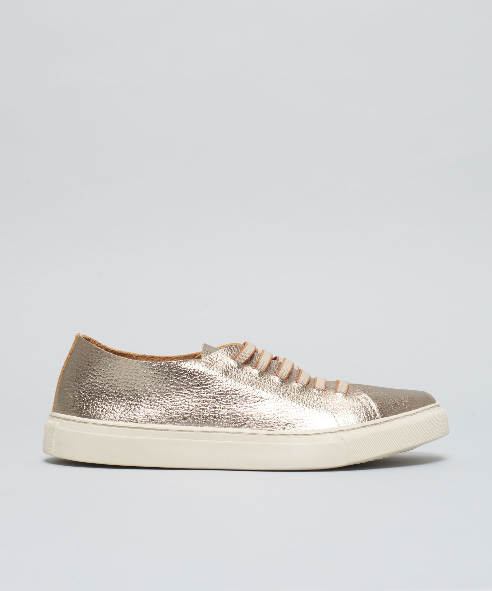 Tenis Couro Basico Elastico - Prata Velho
