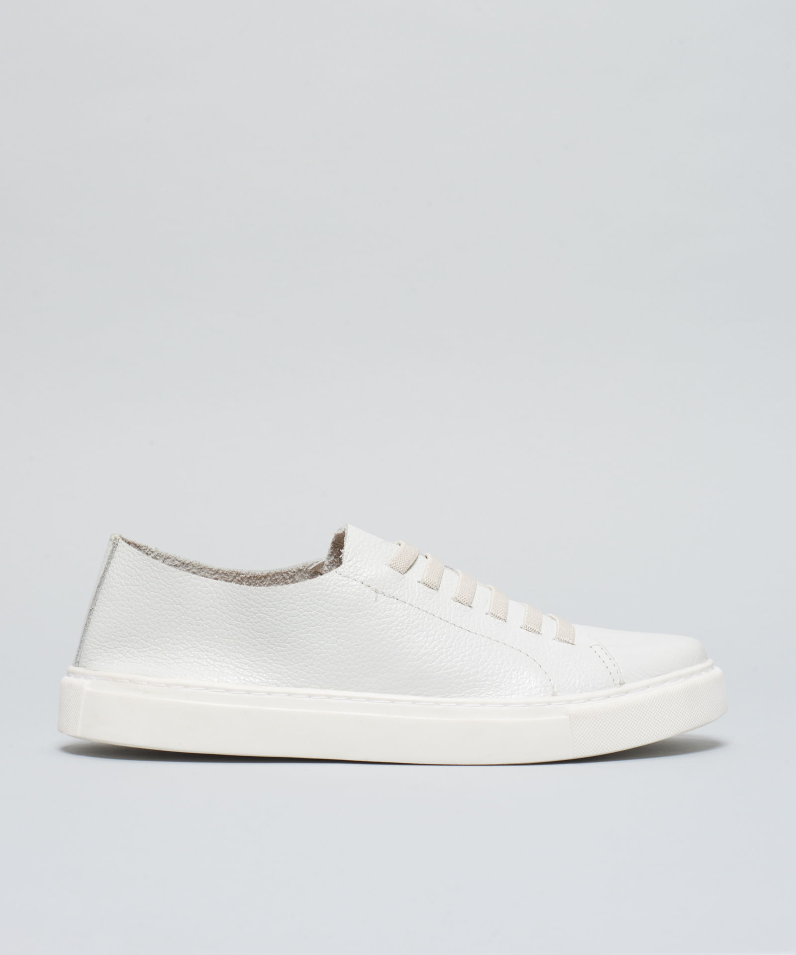 Tenis Couro Basico Elastico - Branco