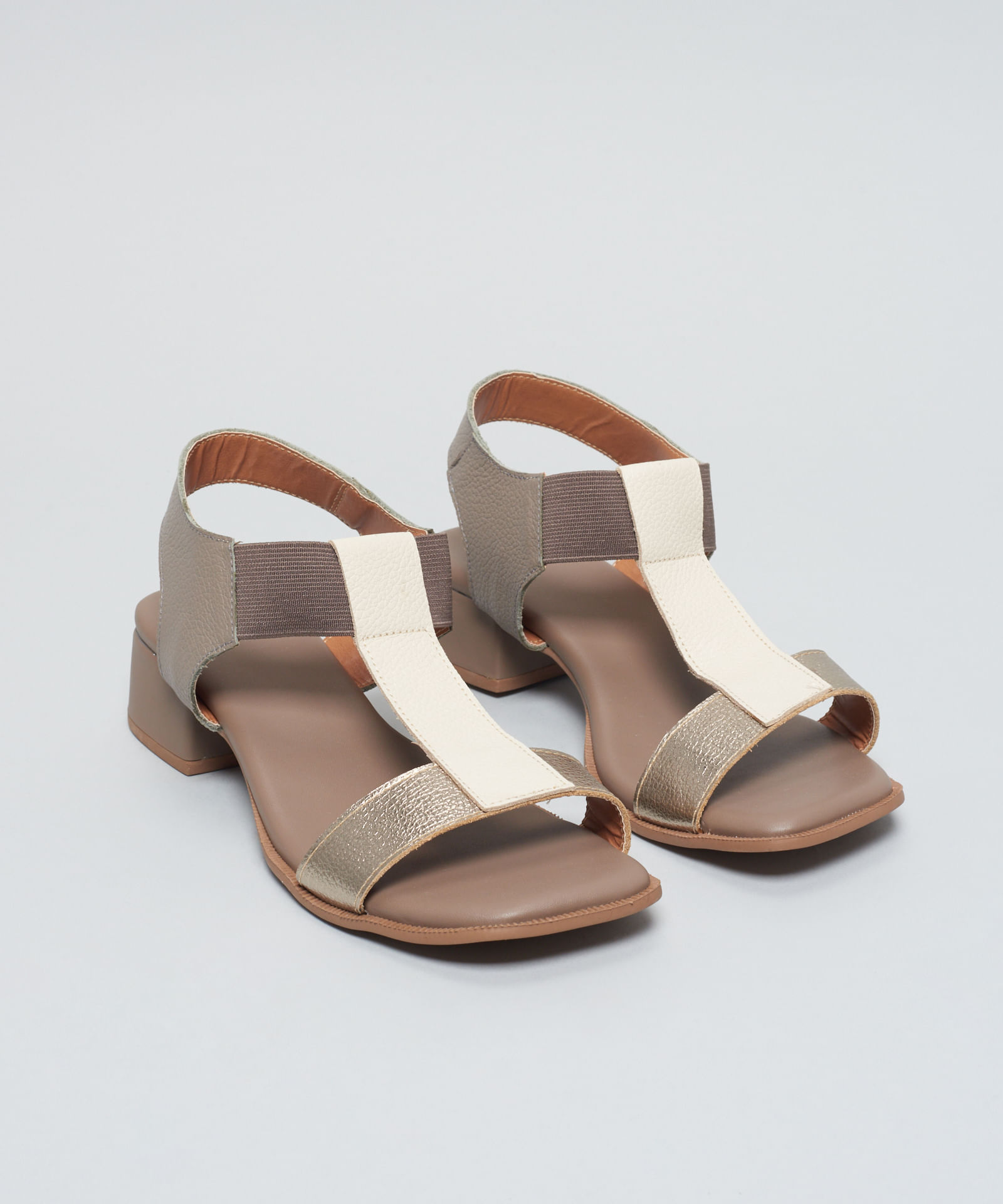 Sandalia Media Elastico Couro - Prata Velho/Off White - Imagem 2