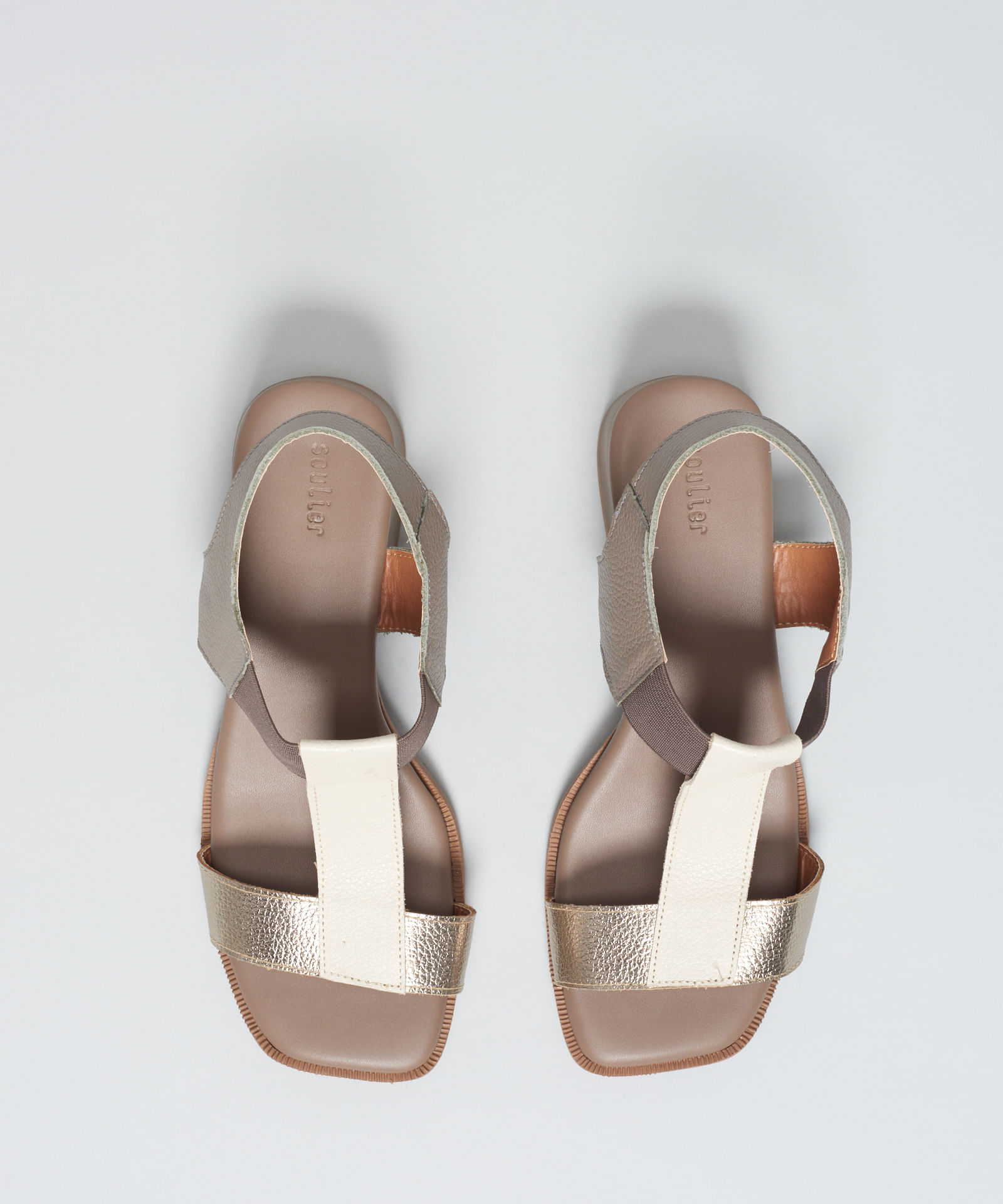 Sandalia Media Elastico Couro - Prata Velho/Off White - Imagem 4