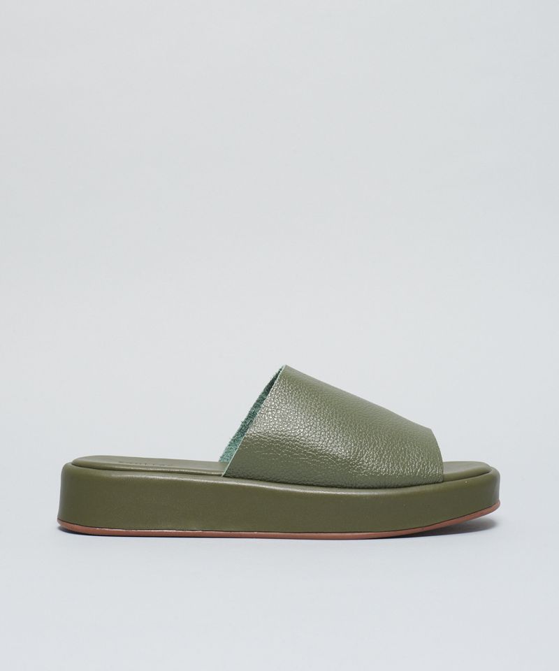 Flat Slide Couro - Verde Militar 34 - verde militar