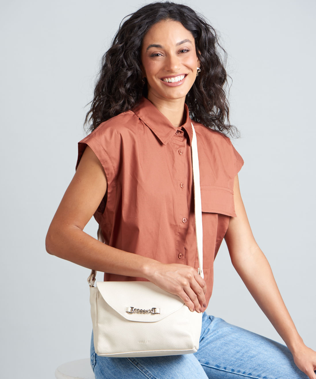 Bolsa p Couro Elos Metal - Offwhite - Imagem 3