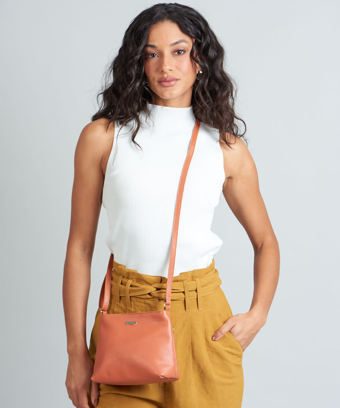 Bolsa p Couro Basiquinha - Ocre - Imagem 3