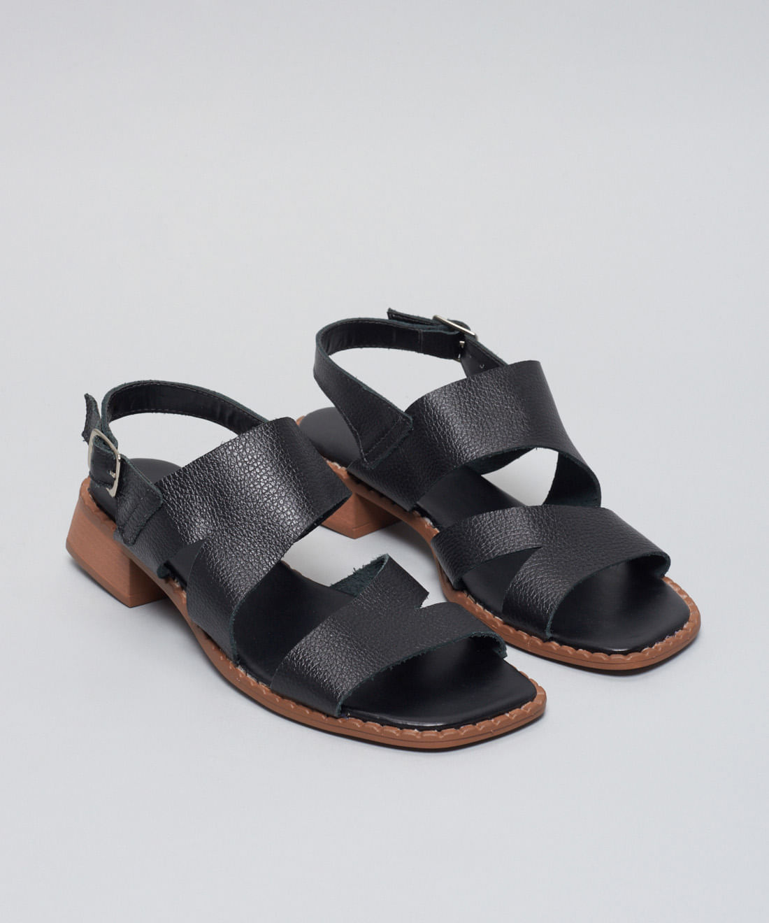 Sandalia Media Couro Recortes - Preto - Imagem 17