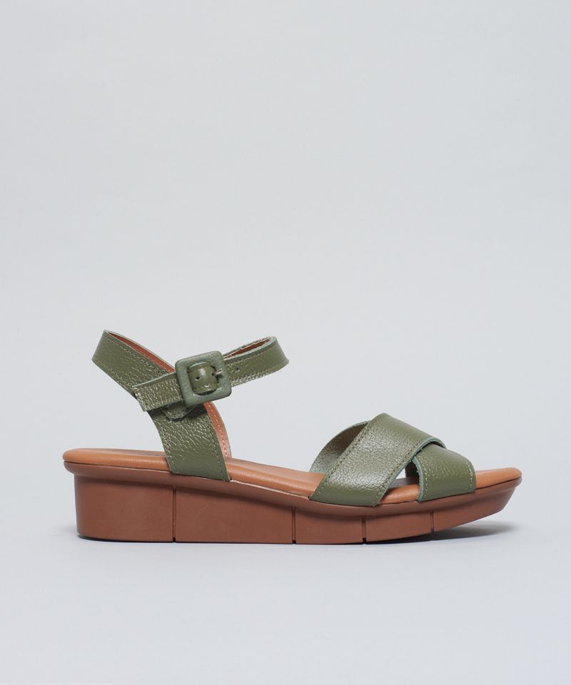 Anabela Couro Comfort - Verde Militar 35 - verde militar