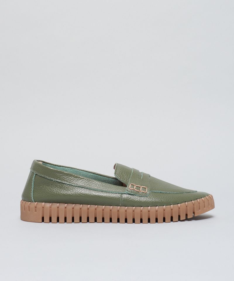 Mocassim Couro Tratorado Seleiro - Verde Militar 35 - verde militar