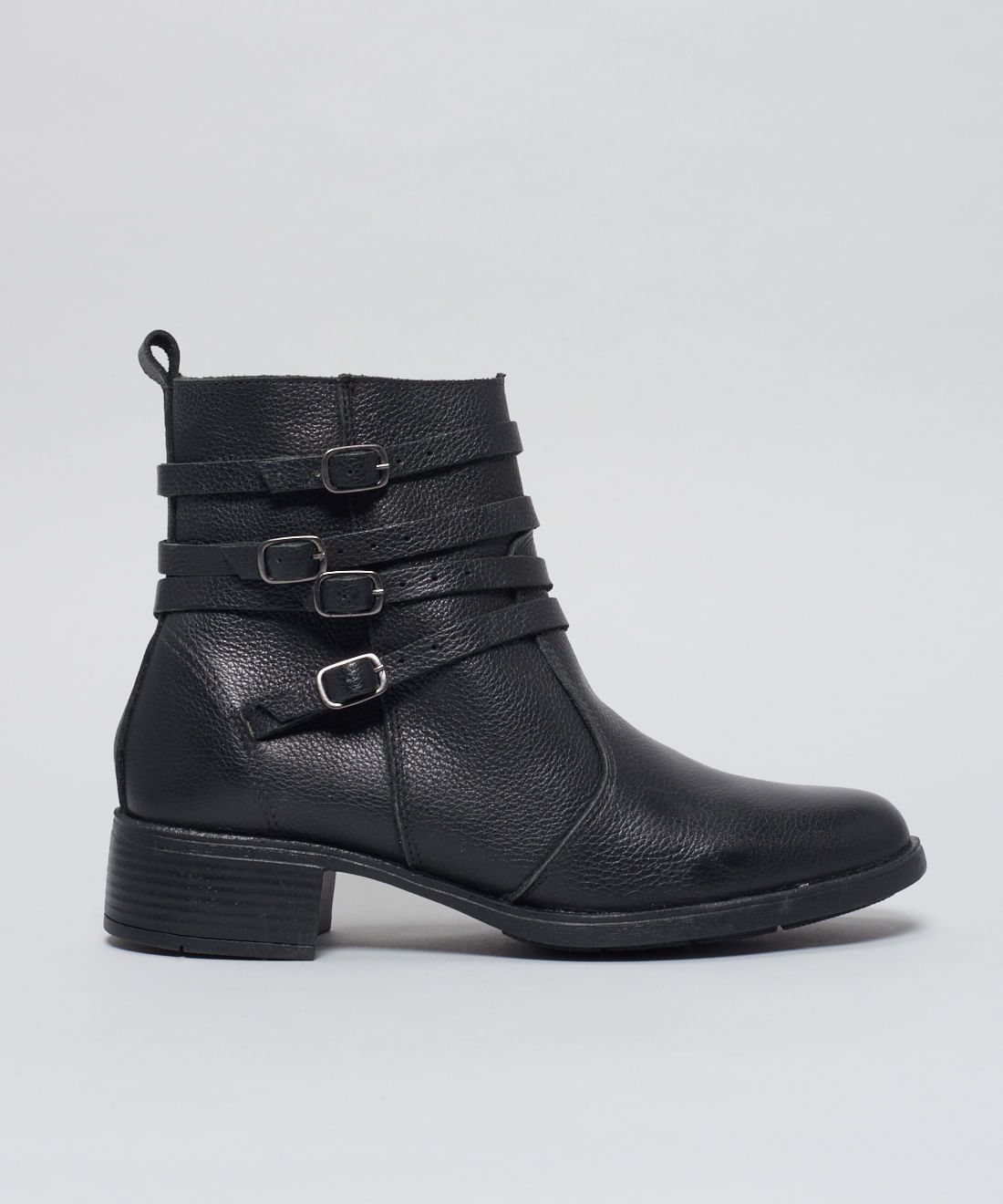 Bota Couro Multi Fivelas - Preto