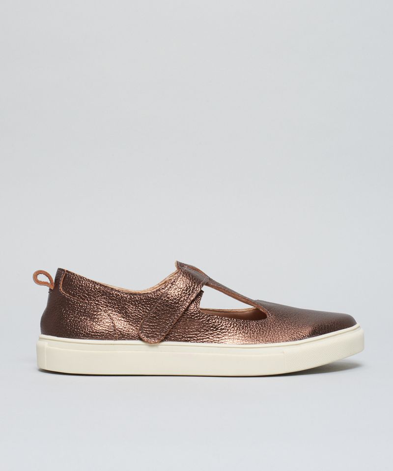 Tenis Couro Vazado Velcro - Bronze 33 - bronze
