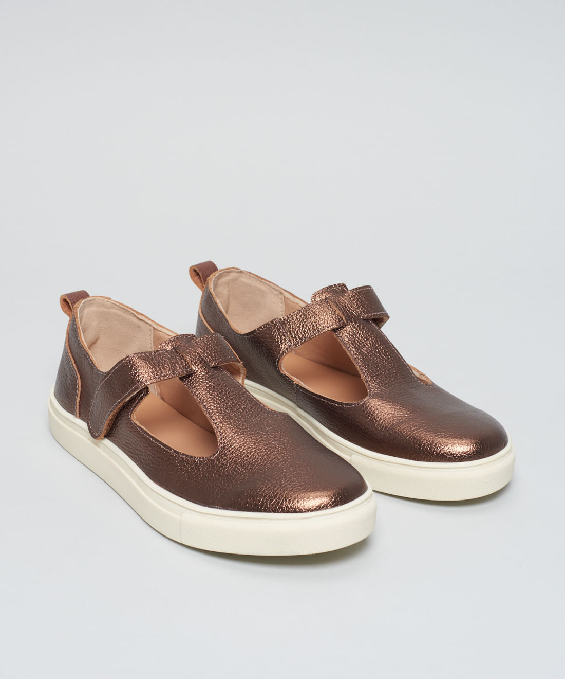 Tenis Couro Vazado Velcro - Bronze - Imagem 7