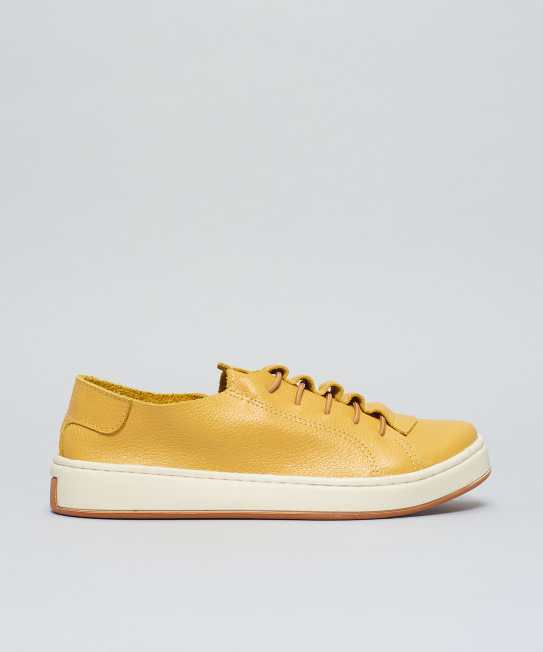 Tenis Couro Casual Elastico - Mostarda