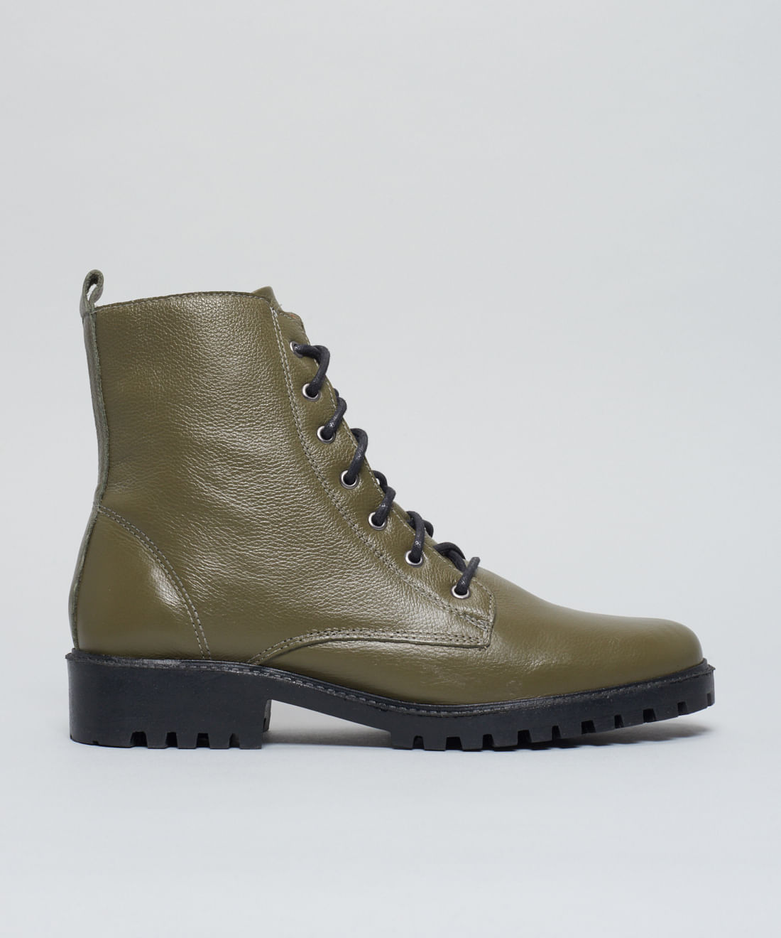 Coturno Couro Debora - Verde Militar