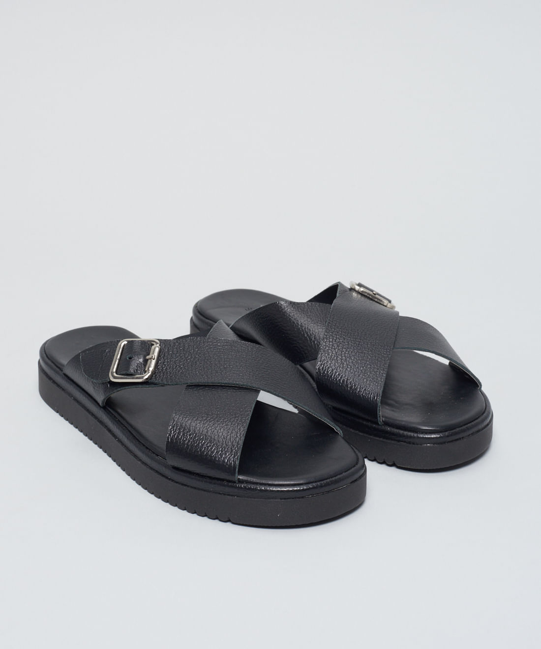Flat Couro Tiras Cruzadas - Preto - Imagem 2