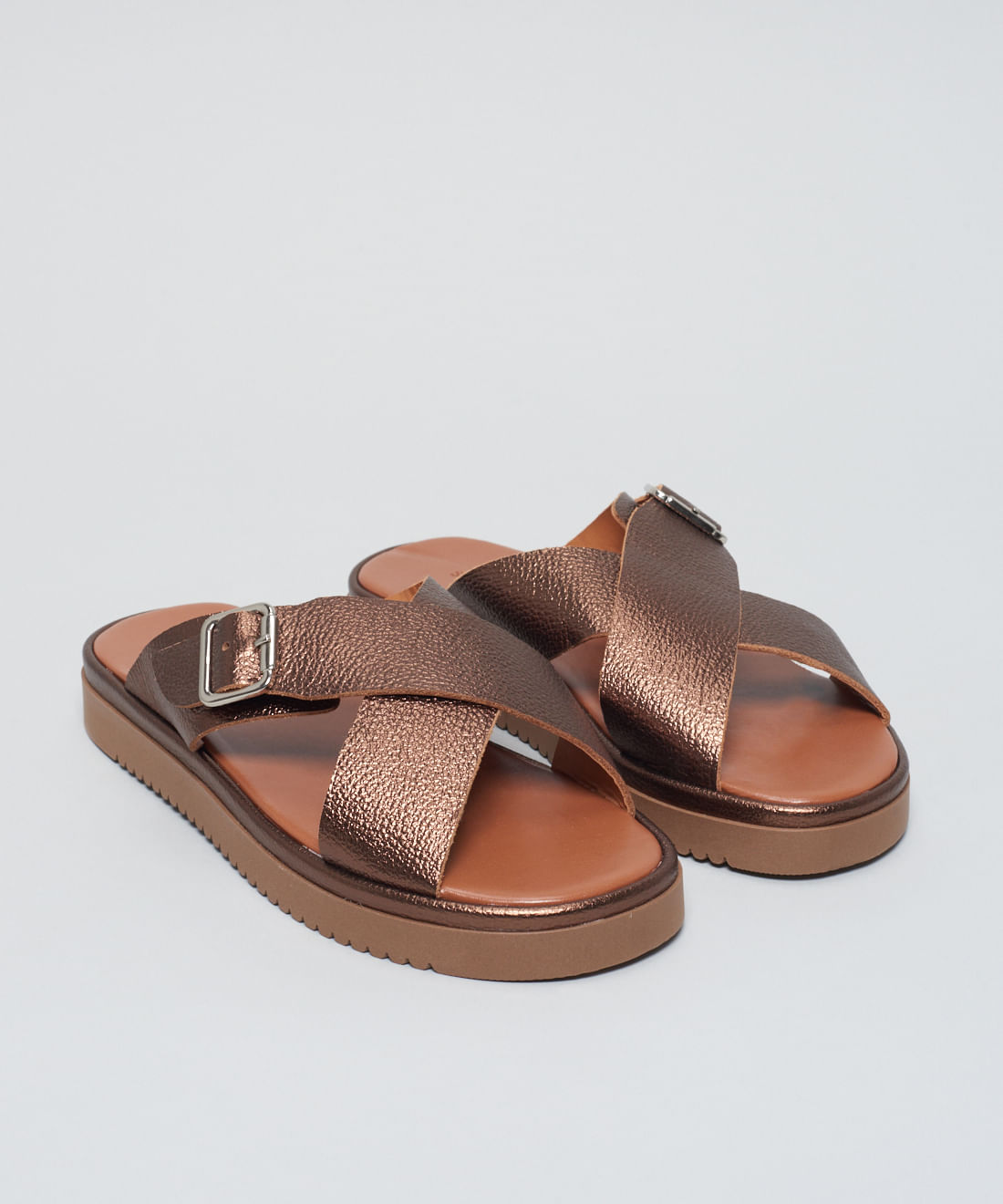 Flat Couro Tiras Cruzadas - Bronze - Imagem 2