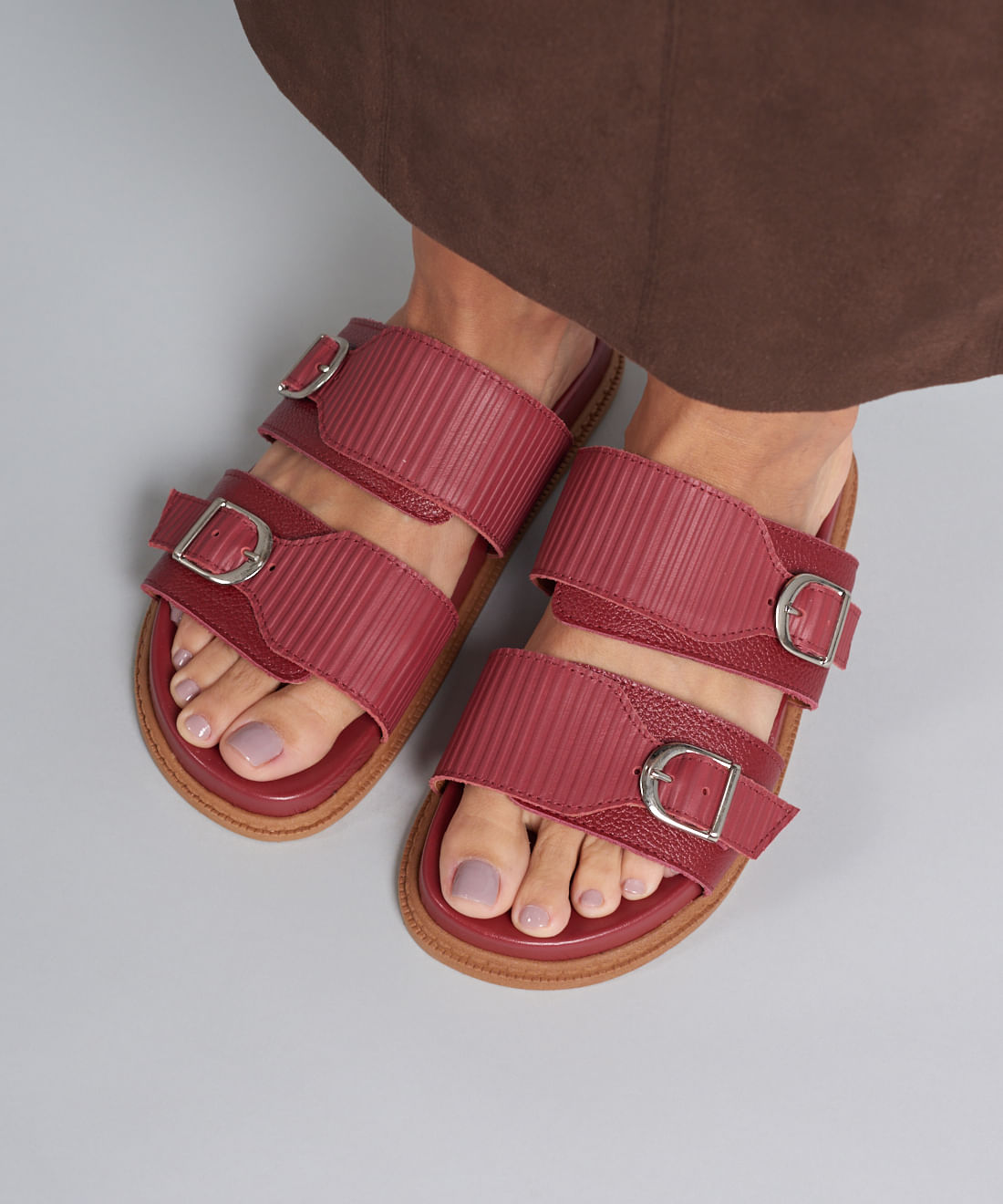 Rasteira Anatomica Couro Cotele - Merlot - Imagem 15