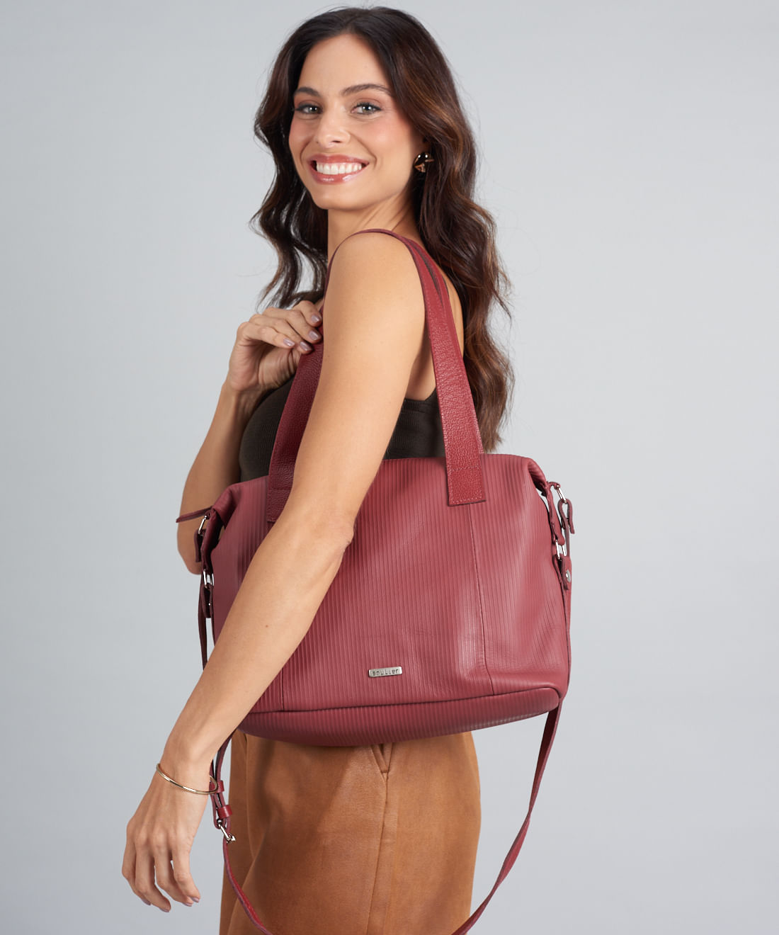 Bolsa g Couro Cotele - Merlot - Imagem 5