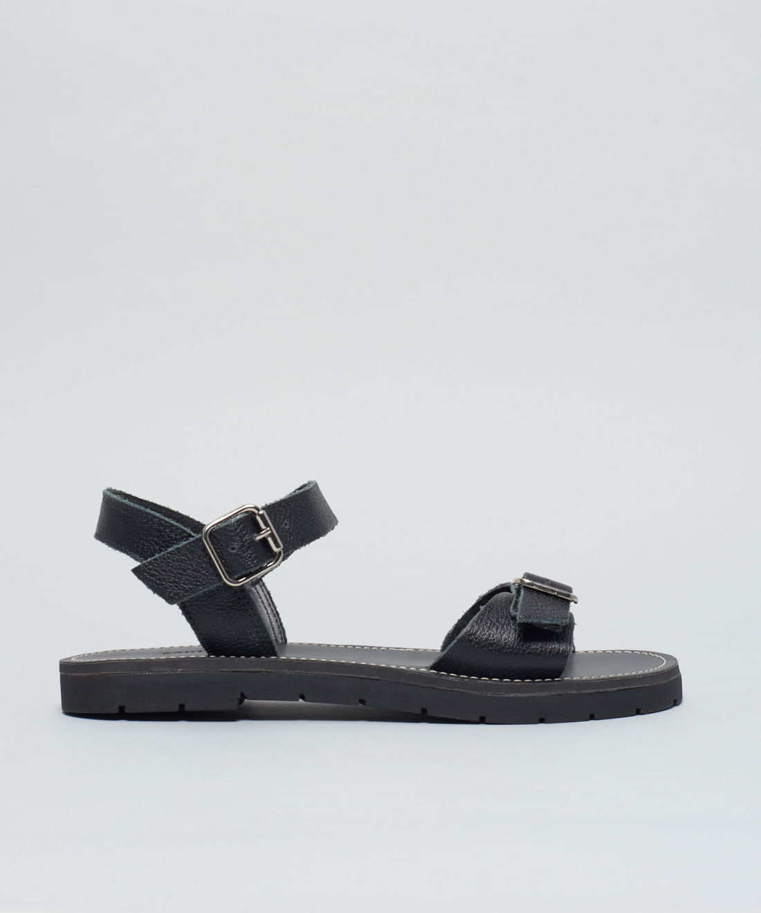 Rasteira Couro Fivelas - Preto