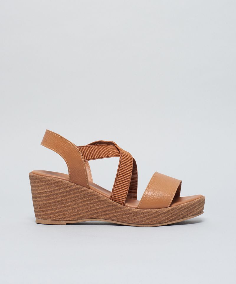 Anabela Couro Elastico Cruzado - Caramelo 35 - caramelo