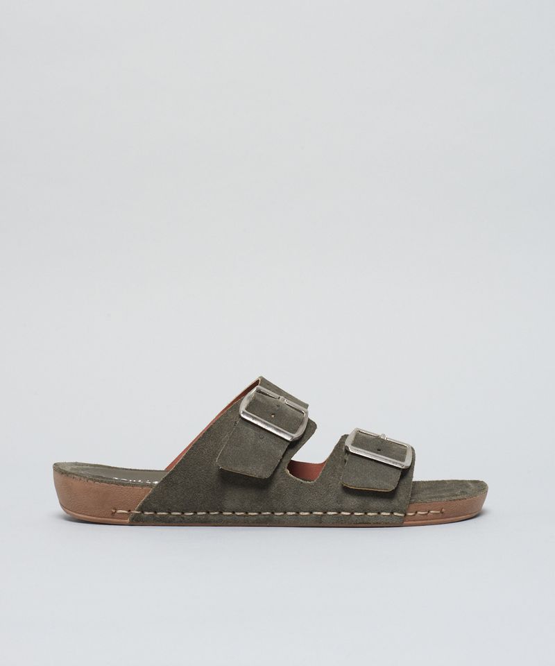 Rasteira Anatomica Couro Camurcao - Verde Militar 40 - verde militar