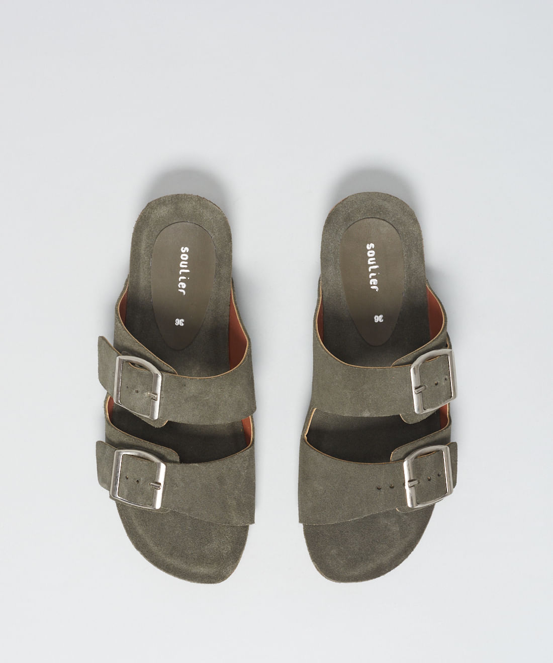 Rasteira Anatomica Couro Camurcao - Verde Militar - Imagem 4