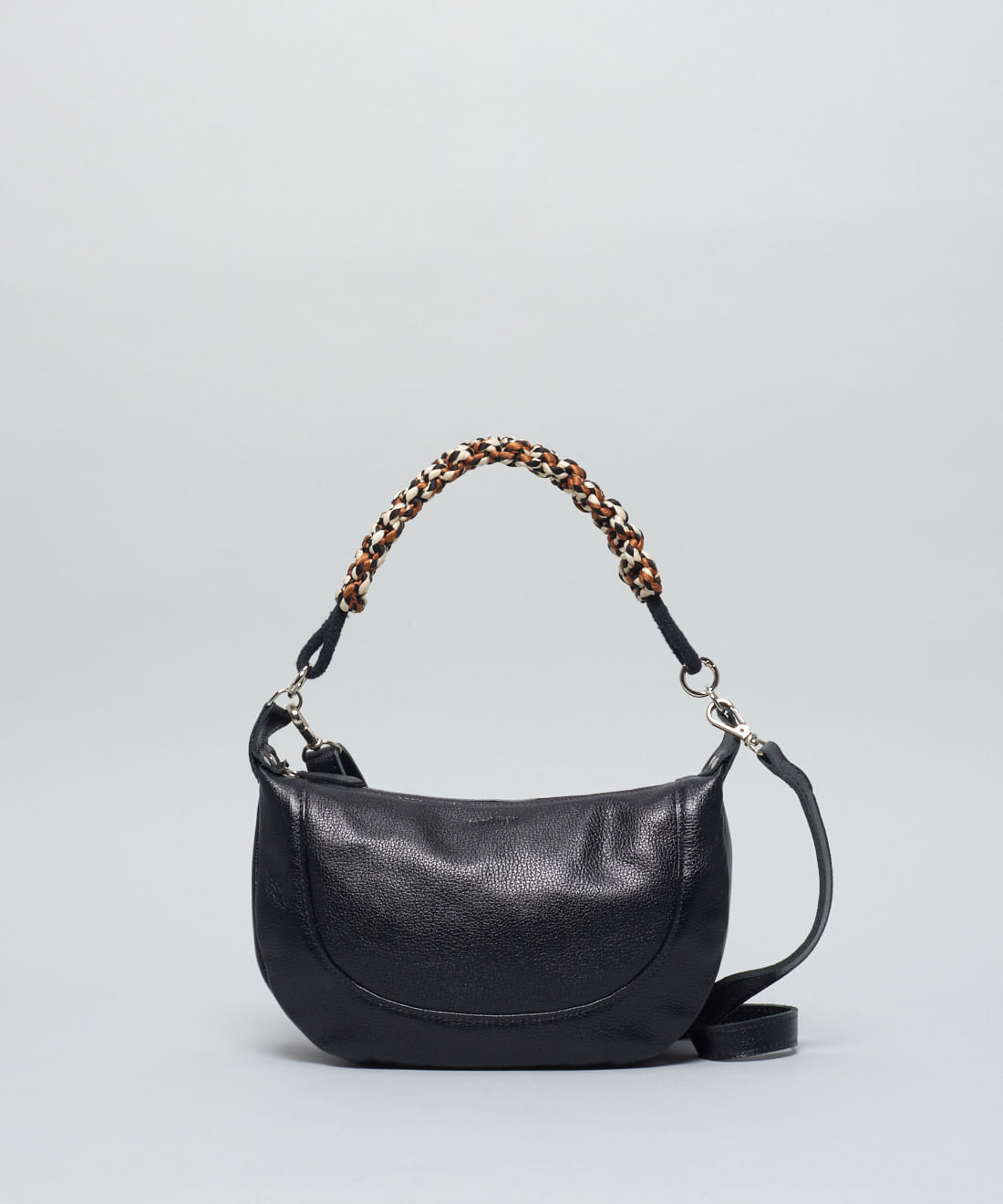 Bolsa m Couro Macrame - Preto