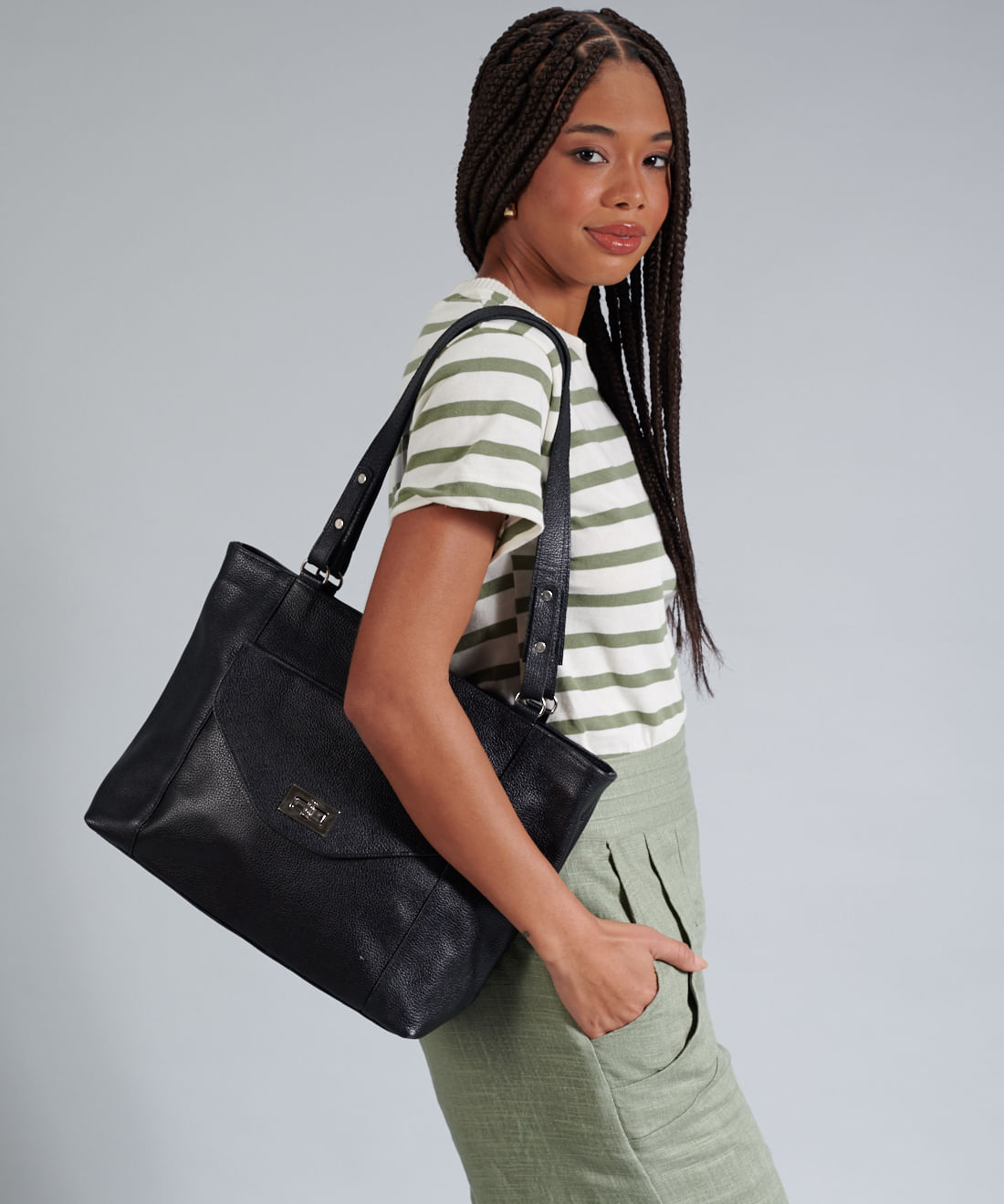 Bolsa g Fecho Metal - Preto - Imagem 5