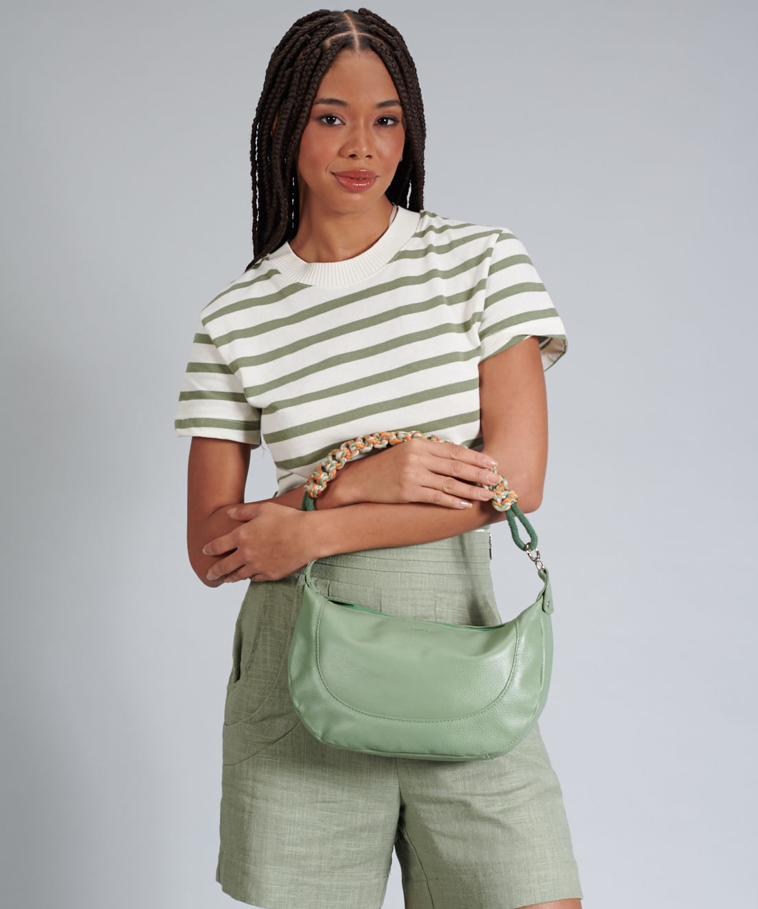 Bolsa m Couro Macrame - Pistache - Imagem 5