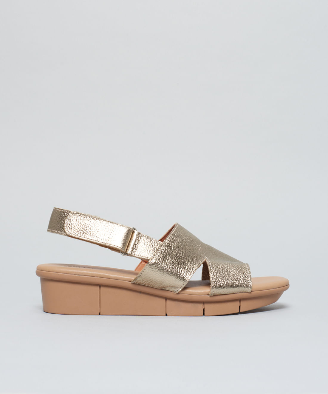 Anabela Couro Solado Comfort - Prata Velho