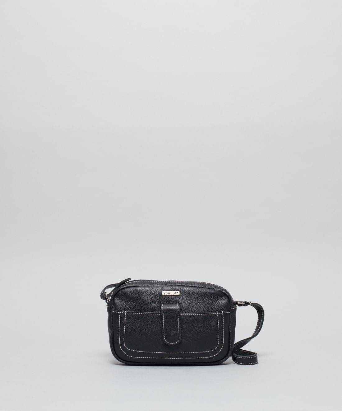Bolsa p Couro Pesponto - Preto
