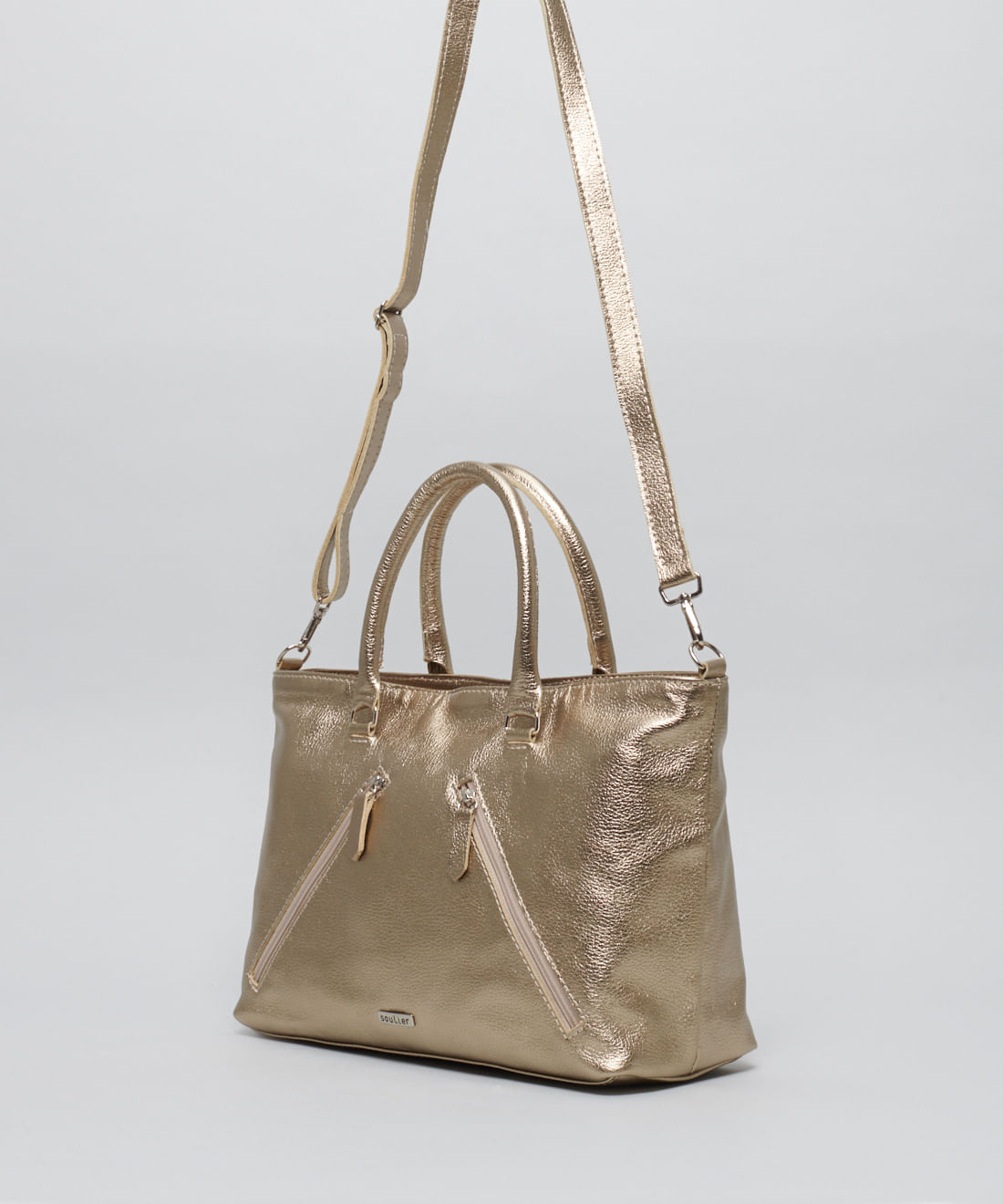 Bolsa g Couro Giovanna - Prata Velho - Imagem 2