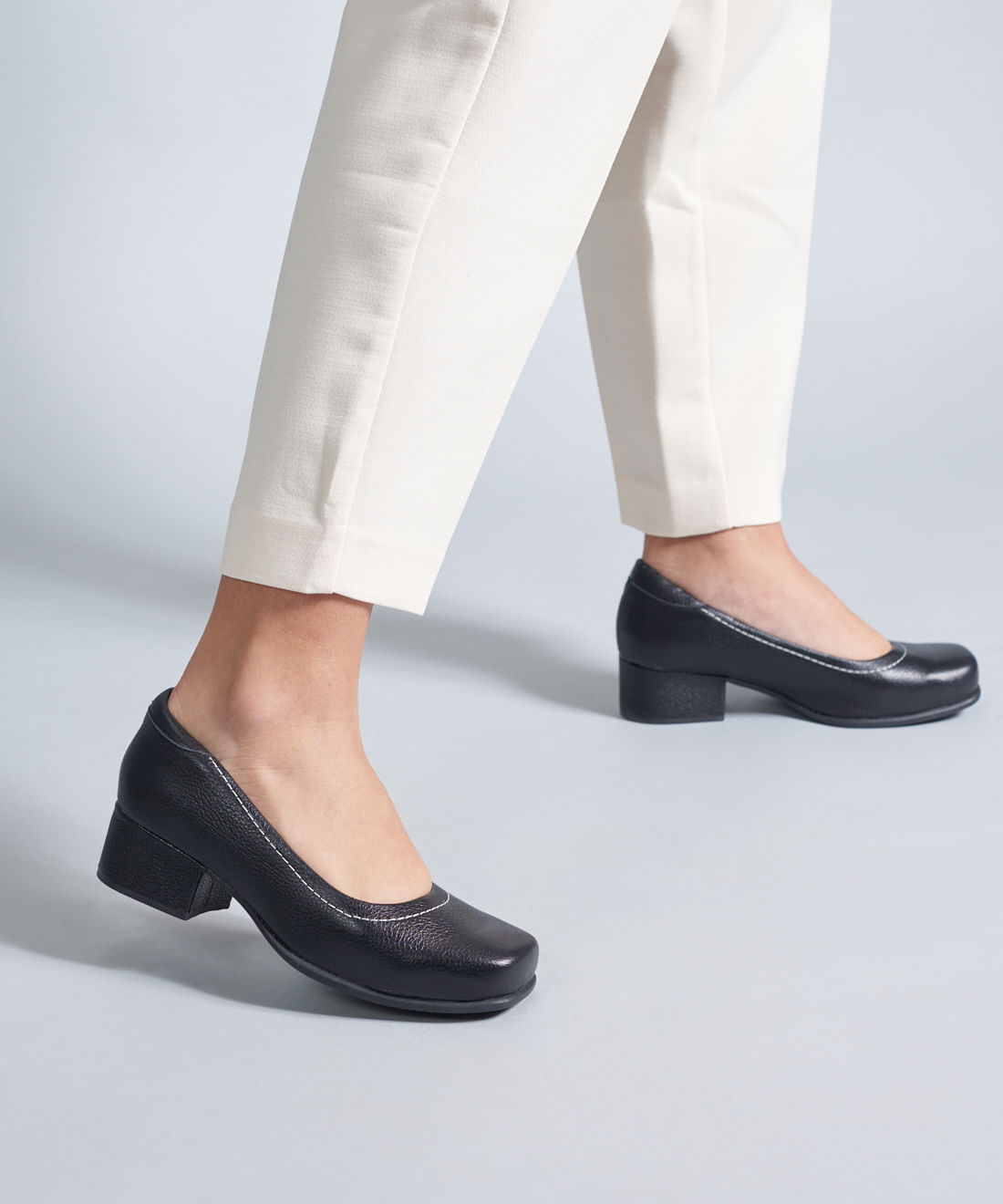 Scarpin Couro Pesponto - Preto - Imagem 5