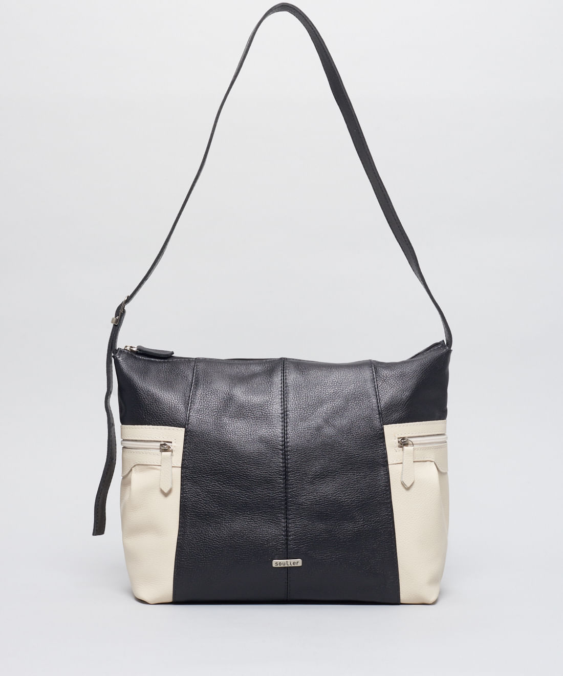 Bolsa g Couro Samantha - Preto/Off White