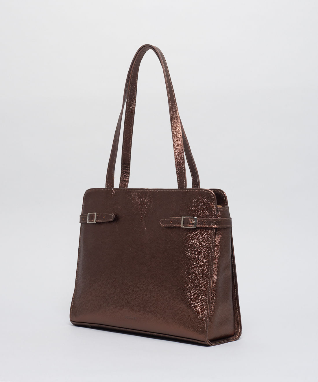 Bolsa g Couro Fivelas - Bronze - Imagem 2