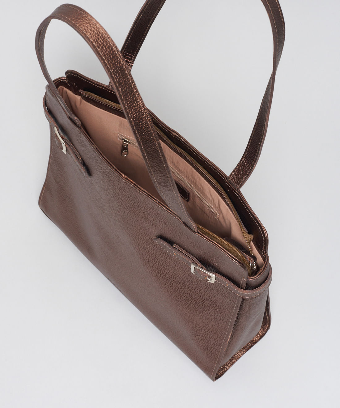 Bolsa g Couro Fivelas - Bronze - Imagem 3