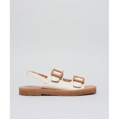Rasteira Couro Fivelas - Offwhite