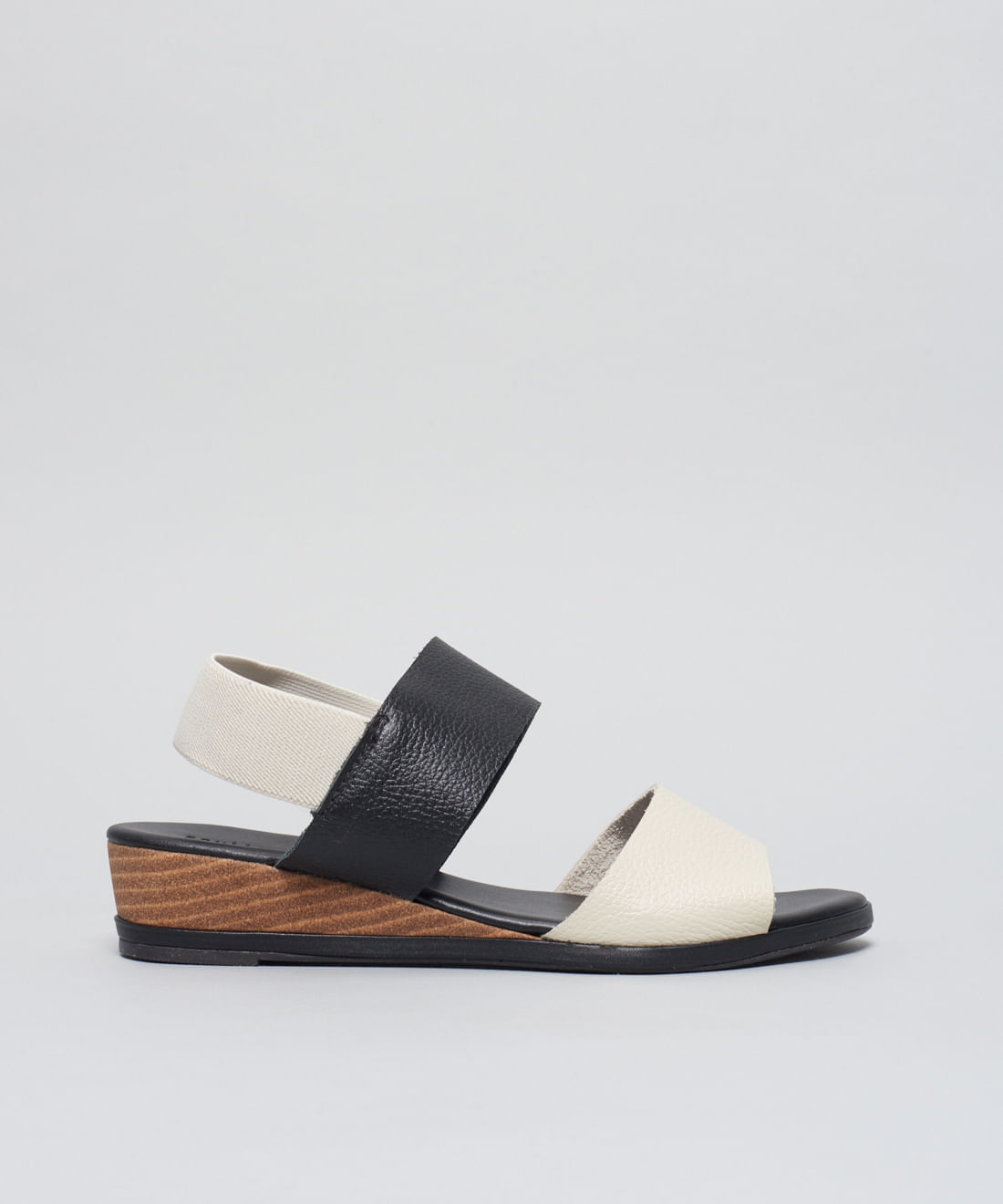 Anabela Couro Elastico Traseiro - Preto/Off White - Imagem 6
