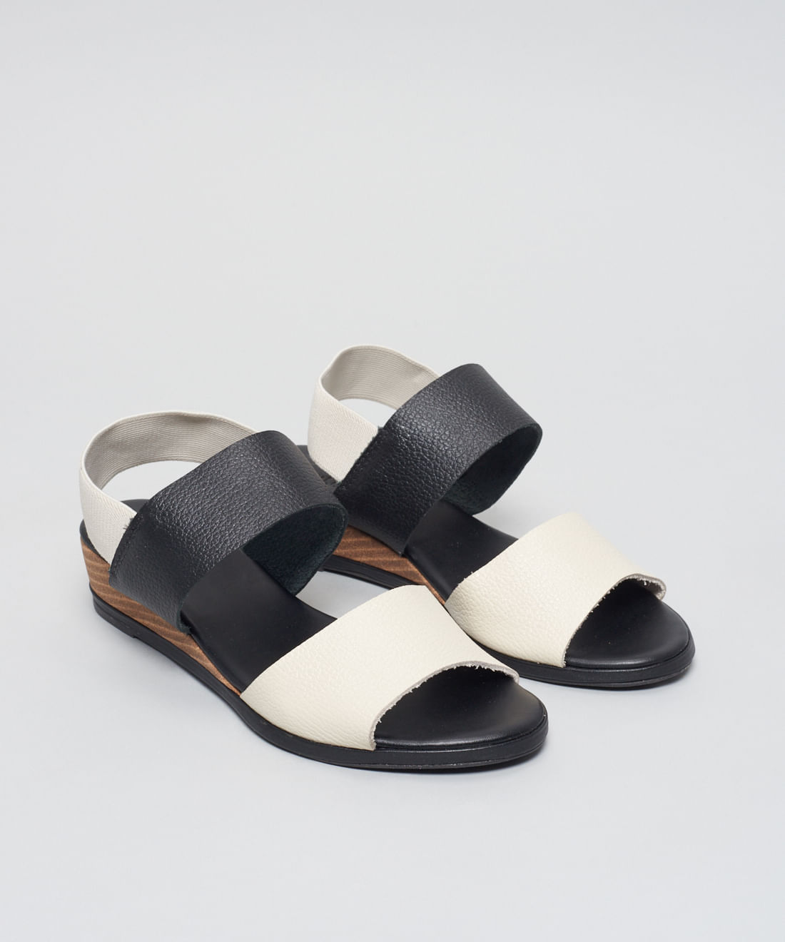 Anabela Couro Elastico Traseiro - Preto/Off White - Imagem 27