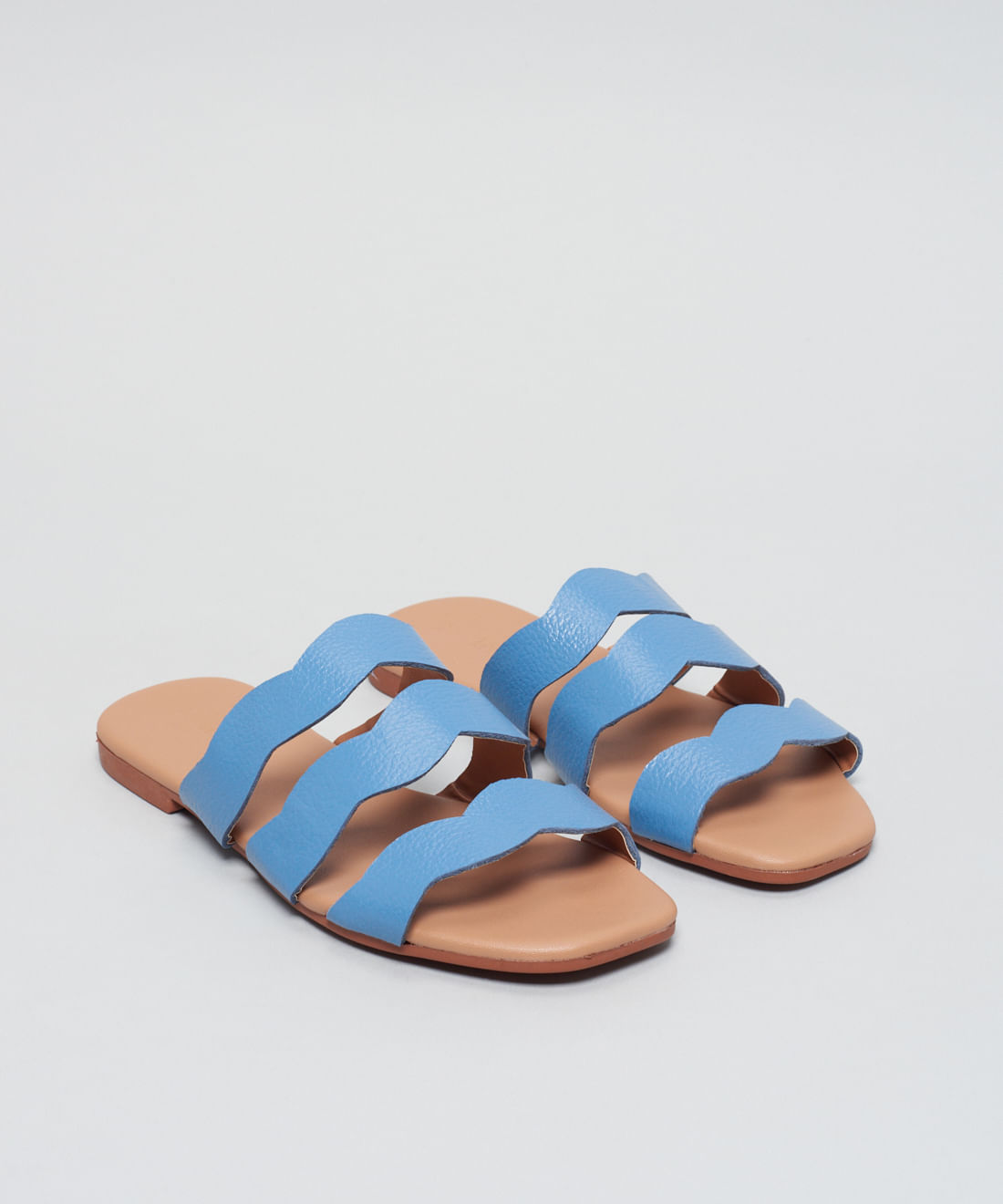 Rasteira Basica Couro Ondas - Azul Safira - Imagem 2