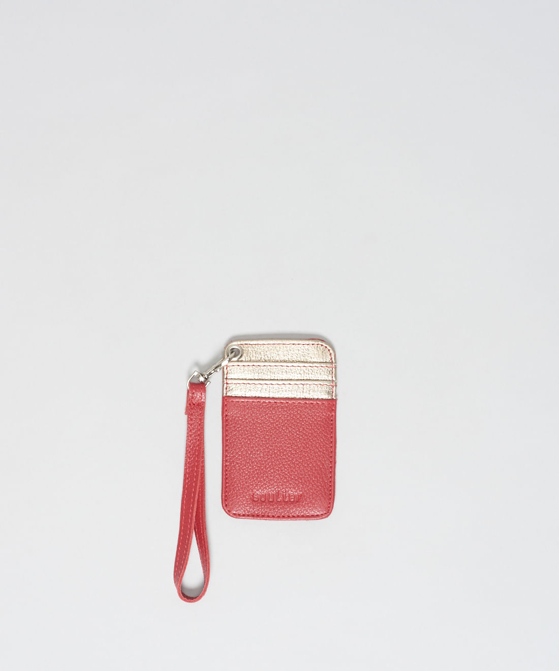 Porta Cartao Couro Ilhos - Vermelho/Prata Velho