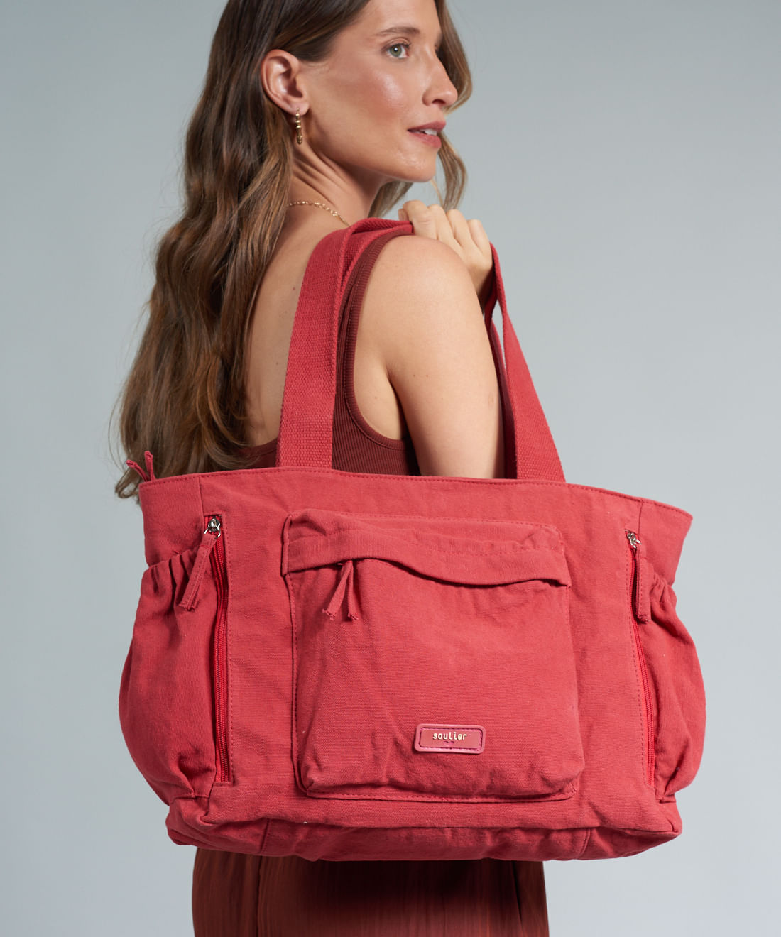 Bolsa g Lona Luana - Vermelho - Imagem 4